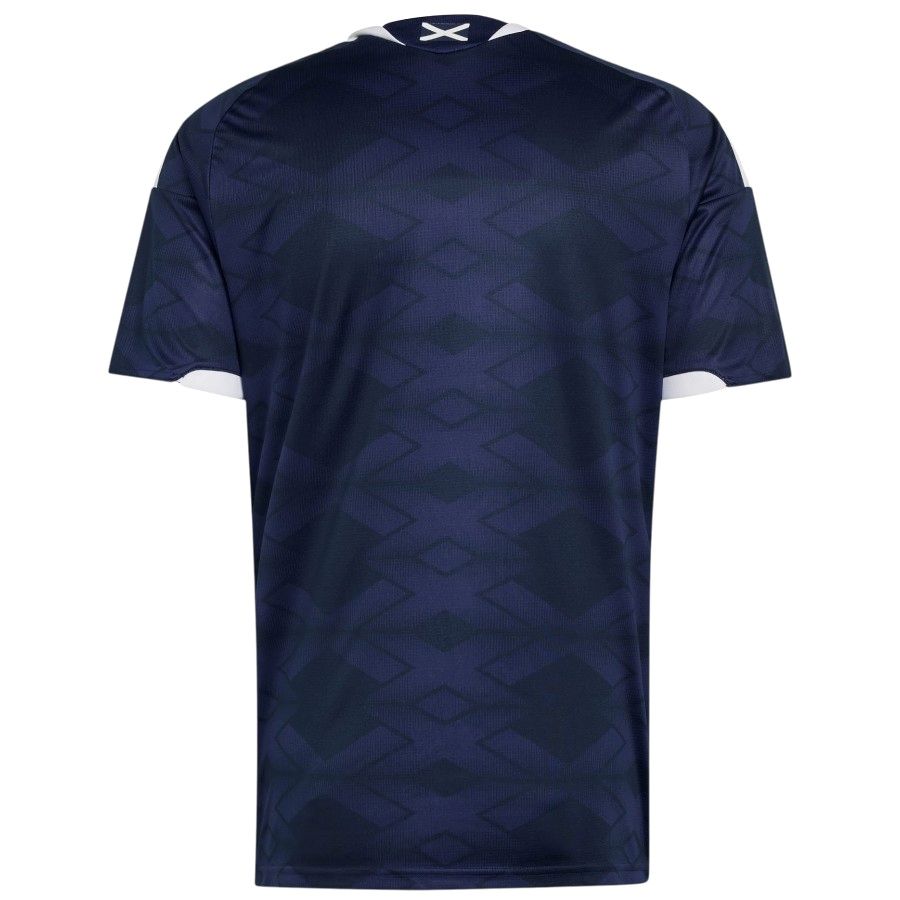 Navy blue sports jersey with a geometric pattern on a white background